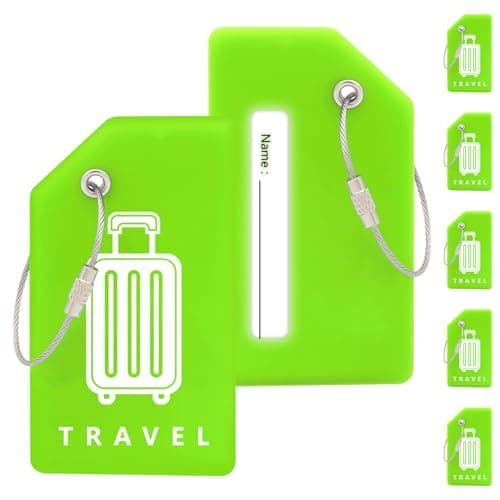 Teskyer 5 Silicone Luggage Tags for Suitcases - Durable, Noticeable, Soft, with Steel Loops, Luggage Labels with Name ID Card, Travel Accessories, Green