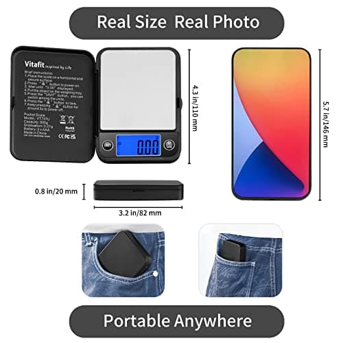 Vitafit 500g Digital Pocket Scales High Accuracy 0.01g, Gram Scale Blue LCD — view 2