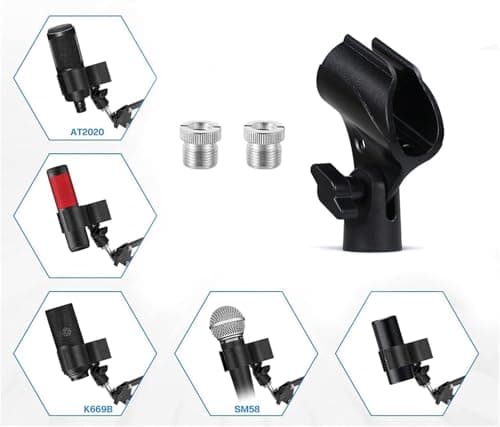 2 Pcs Adjustable Microphone Clip Holder for Mic Stand, Universal Mic Clamp with 5/8" to 3/8" Screw Adapter,for Concert Party Performance — view 5