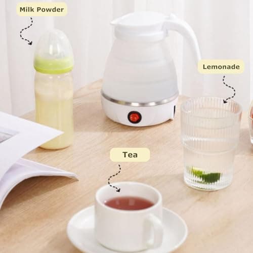 Foldable Electric Kettle, Mini Travel Kettle, Portable Collapsible Kettle for Camping with Separable Power Cord, Fast Boiling, 600ML (White) — view 4