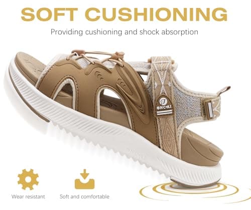 ONCAI Walking Sandals for Women, Sport Athletic Hiking Sandals With Arch Support Orthotic Outdoor Footbed for Plantar Fasciitis, Water Sandalias Mujer with Adjustable Strap Beige/White Size 5 — view 4