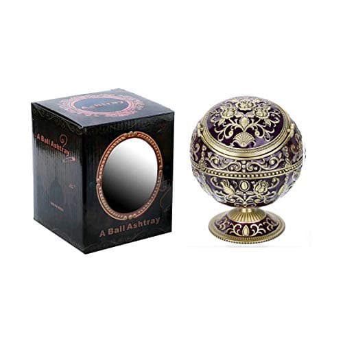 Windproof Ashtray with Lid for Cigarettes Metal Portable Cigar Ashtray Odor Eliminator for Indoor outdoor Hand Stamped Rose Pattern with Sparkle Fancy Gift for Men Women (Dark Purple-Bronze) — view 5