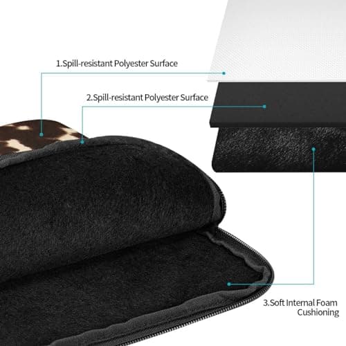 Brown Cowhide Printed Laptop Sleeve Case 15 Inch - Protective Laptop Cover Bag Shockproof Notebook Computer Bag For Men And Women — view 3