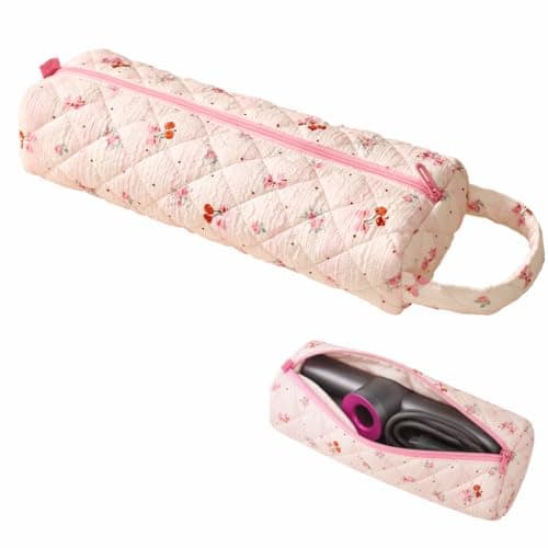 Hair Tool Storage Travel Bag for Hair Dryer Portable Travel Case | Floral Quilted Hair Styling Accessories Bag for Hair Dryer Attachments with Large Opening