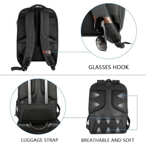 KROSER Laptop Backpack Large 17.3 Inch School Travel Computer Backpack for Laptop with USB Charging Port Water-Resistant Casual Daypack for Business College Work Bag Men Women, Black — view 6