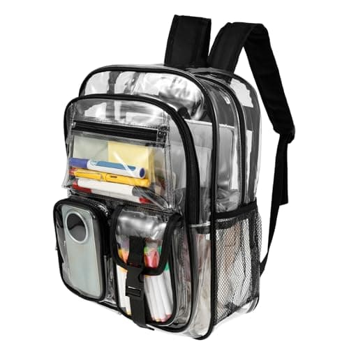 Clear Backpack Heavy Duty PVC Clear Bookbag 32x41x13cm Large Capacity Multi Pockets Lightweight See Through Backpack with Adjustable Straps for Men Women College Concerts Sports Stadium Events(Black)