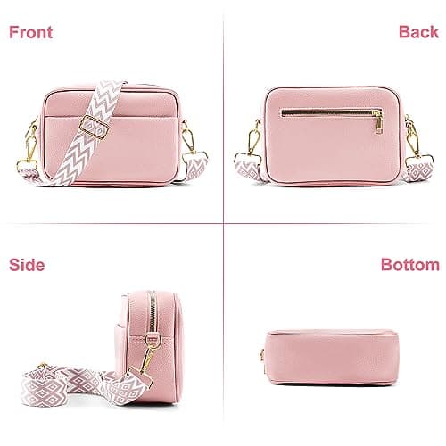 TIAASTAP Crossbody Bags for Women - Leather Handbags & Shoulder Bags Ladies Camera Cross Body Bag with Adjustable Wide Strap and Chain for Travel Shopping Work (Pink) — view 3