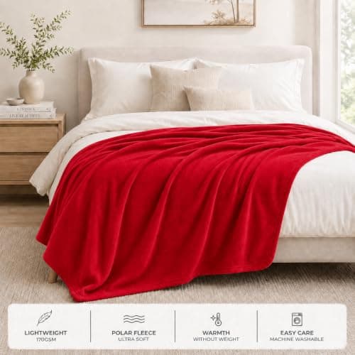 Adore Home Soft Warm Polar Fleece Blanket Large - Cosy Throw for Sofa, Bed, Travel, Car and Camping, 120x150cm, Red — view 3