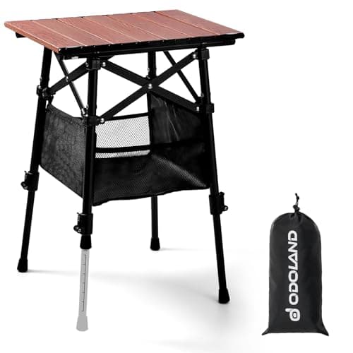 Odoland Portable 40 * 30cm Camping Table with Adjustable Height (42-56cm) for Uneven Ground Include Carry Bag, Lightweight for Outdoor Picnic, Beach, Travelling, Cooking, Fishing, Backyard