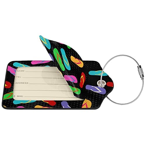 Sandal Luggage Tag Pu Leather Suitcase Tag with Stainless Steel Loop and Name Id Card for Suitcase Travel Bag — view 2