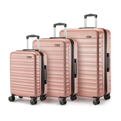 Amazon Basics Hard Shell Luggage Set (Small + Medium + Large) - Expandable ABS Travel Luggage with 4 Double Spinner Wheels - Scratch Resistant and Lightweight Construction - Rose Gold
