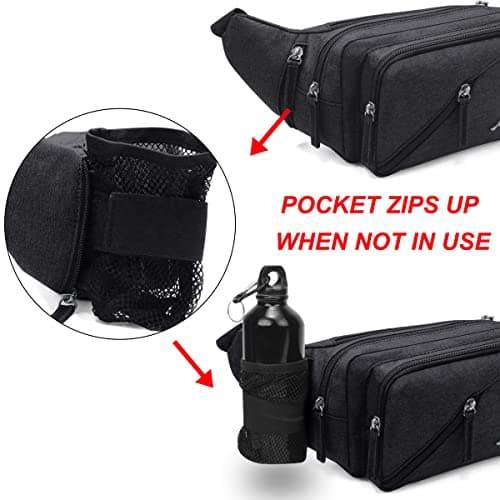 REETEE Hiking Waist Pack Bum Bag Waterproof Waist Bag with Bottle Holder Sports Fanny Packs for Running Travel Cycling Outdoor Sport Men and Women Hip Pouch Bag (Black) — view 2