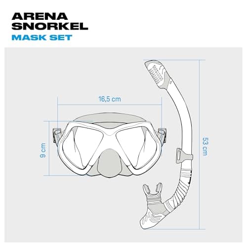 arena Mask and Snorkel Set Adults, Unisex Snorkel Mask, Sea Mask, Snorkel with Anti-Leakage Technology, Adults Set with Flexible Tube with Purge Valve, Hypoallergenic Silicone — view 4