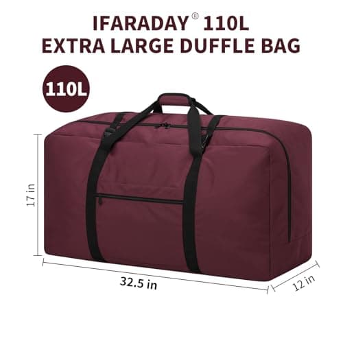 ZZY 110L Extra Large Duffle Bag Lightweight - Oversized Foldable Holdall Storage Bag for Travel, Outdoor, Camping, Sport (Maroon) — view 5