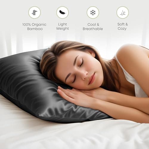 LINENWALAS 100% Organic Bamboo Pillow Cases 2 Pack, Soft Premium Bamboo Silk Pillow Cases for Hair and Skin, Standard Size Cooling Pillowcases with Envelope Closure (50x75 cm, Charcoal Grey) — view 5