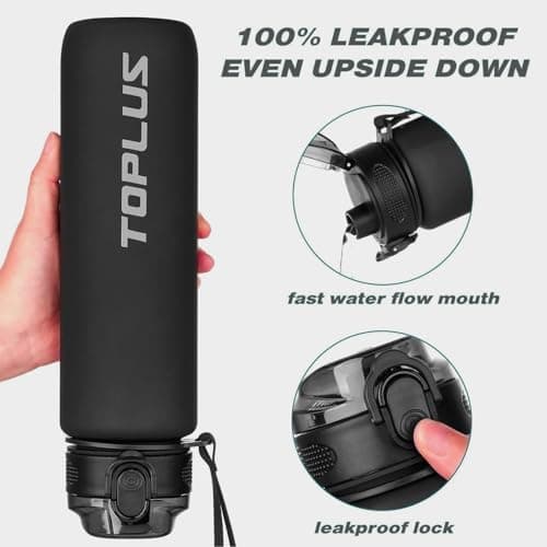 TOPLUS Sports Water Bottle 1L BPA-Free Tritan, Leakproof, Black — view 3