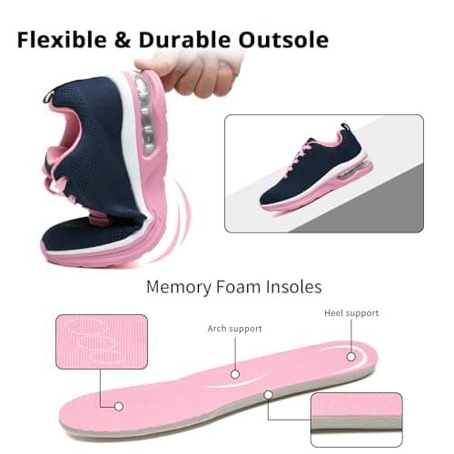 Womens Trainers Outdoor Running Shoes Air Cushion Athletic Walking Shoes Ladies Sneakers Breathable Mesh Sport Shoes Lightweight Tennis Shoes Workout Casual Jogging Shoes Blue Pink — view 6