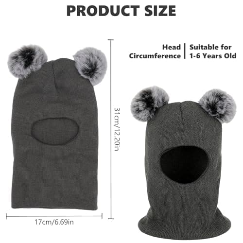 CERCTLA Kids Winter Warm Hat, Baby Warm Balaclava Cute Bear, Multifunction Thermal Windproof Knitted Hat Scarf Set for Girls Boys Toddler Grey — view 2