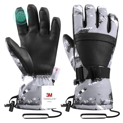 Pnosnesy Ski Gloves, Waterproof Snow Gloves Thermal Breathable Winter Gloves, Windproof Touchscreen Cold Weather Gloves for Men Women Kids