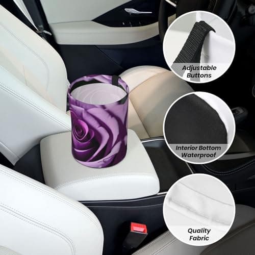 MDATT Purple Rose Car Trash Can Leak-Proof Organizer For Long Road Trips And Family Vacations — view 6