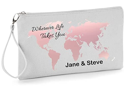 TM THREADS Personalised Family Passport Holder, Travel Documents Wristlet Pouch, 100% Brushed Cotton Rose Gold World Map Design — view 3