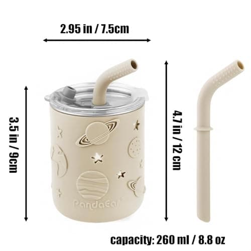 PandaEar 2 Pack Sippy Cup Stainless Steel – Baby Cup, Non Spill Toddler Cup with Straw, Baby Straw Cup & Weaning Cup for Toddlers, Spill Proof Drinking Cup (260ml) — view 3