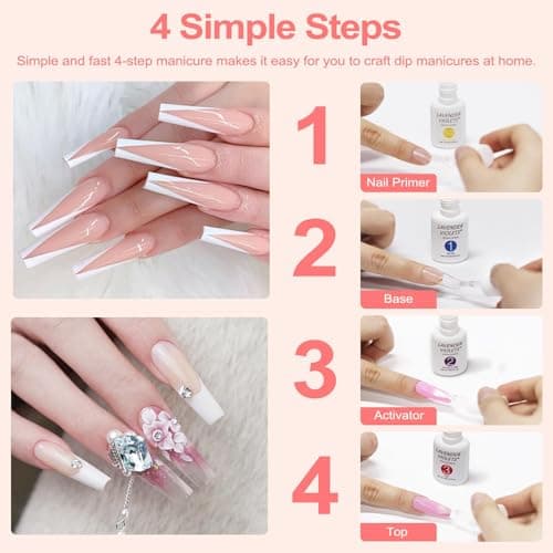Lavender Violets Dip Powder liquid Set with Nail Primer, Activator, Base & Top Coat High Glossy & Long Lasting Starter Friendly Dipping Powder Nail Kit Essential Portability J781 — view 2