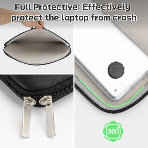 jooeer 15.6 Inch Laptop Sleeve Case for 15.6" Notebook Chromebook, Protective Waterproof PU Leather Cover Slim Padded Computer Bag, Black — view 2