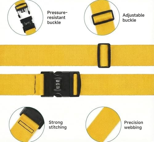 StoneMaxi Adjustable Luggage Straps With Locks 3 Digit Combination Lock Multi-Colour Travel Suitcase Straps Security Password Lock Travel Accessories Suitcase Belt (Yellow) — view 3