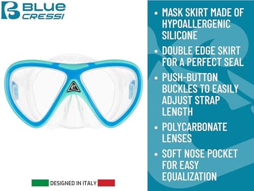 CRESSI Mini Peg & Mini Island Aqua Green/White - Kids Snorkeling Combo Set 2/5 Years Mini Peg Mask and Mini Island Snorkel, Aqua Green/White, One Size — view 3