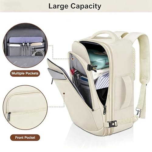 MATEIN for New Expandable Ryanair Cabin Bags 40x30x20 Underseat, Travel Rucksack Cabin Size, Ryan Air Bag 40x30x20, Under Seat Flight Backpack, Hand Luggage Backpack for Travelling, Beige — view 6
