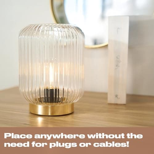 OHS Clear Glass Cordless Table Lamps, Battery Operated Lamp Portable LED Touch Light Decorative Bedside Table Lamps for Bedroom Living Room Office Outdoor Use — view 6