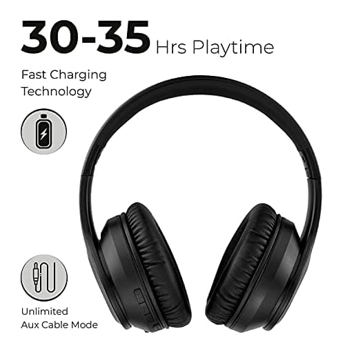 PowerLocus Wireless Bluetooth Headphones, Over The Ear Headphone with Microphone, Foldable with Carry Case, Hi-Fi Stereo Sound, Long Battery Playtime for Phones/Tablets/PC (Black Metal) — view 4