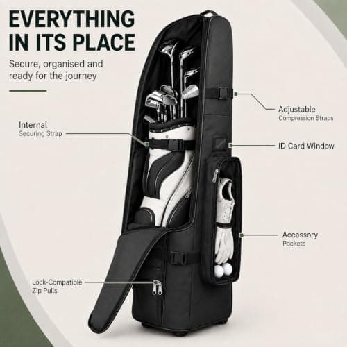 Capsste Golf Travel Bag with Wheels, 900D Heavy Duty Oxford Golf Travel Cover with Padded Club Protection, Durable Golf Bag for Airline Travel, Men & Women — view 6