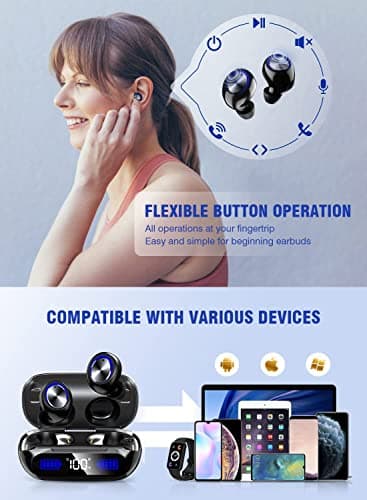 YIPUT Wireless Earbuds Bluetooth 5.3 Headphones 200 Hours Playtime with2000mAh charg Case,in Ear Headest IP7Waterproof Noise Cancelling Built-in Mic,Premiu Bass LCD Display,for Sports/Working/Study — view 5