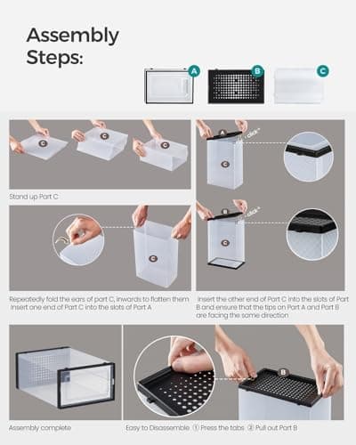 SONGMICS Shoe Boxes, Pack of 18 Stackable Shoe Storage Organisers, Foldable and Versatile for Sneakers, Fit up to UK Size 8, Black LSP18SBKV1 — view 6
