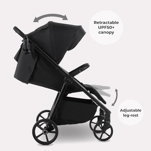 My Babiie MB170 Plus Pushchair – from Birth to 4 Years (22kg), 4-Wheel Suspension, Large Basket, XL Canopy, Foldable, Compact, Stroller with Footmuff, Cup Holder, Rain Cover – Black — view 4