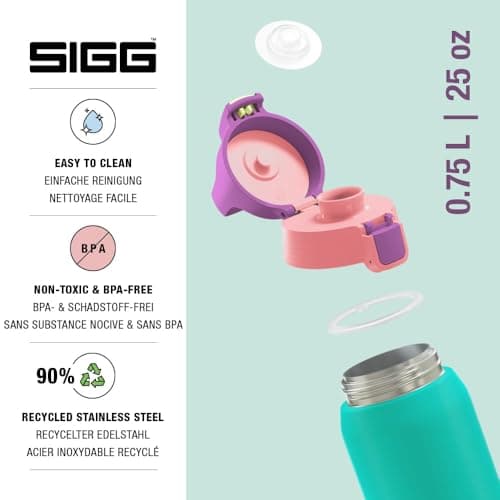 Sigg - Stainless Steel Water Bottle - Shield ONE Multicolour Reef - Suitable for Carbonated Drinks - Leak-Proof - Feather-Light - BPA-Free - Outdoor & Fitness - Turquoise - 0.75L — view 3
