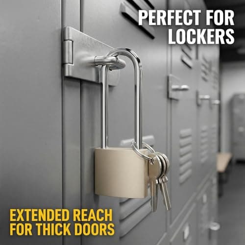 4 Pcs Long Silver Shackle Padlock with Keys Heavy Duty Outdoor Gym Locker — view 6