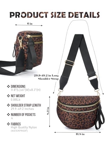 Pure Colour Crossbody Bag Bum Bag for Women,Spacious Purse Fanny Packs Belt Bag,Oversized Bum Bag, Black Brown Leopard Print Bum Bag, 11.0 Inches X 8.6 Inches X 4.5 Inches, Casual — view 3