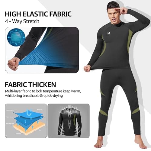 UNIQUEBELLA Mens Thermal Underwear Set Long Sleeve Turtleneck Tops Long Johns Thermal Base Layer Bottom Fleece Lined Quick Drying — view 3
