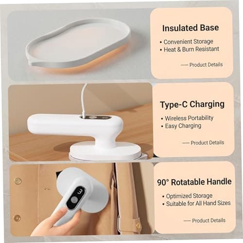 Ameble Cordless Mini Iron for Crafts & Clothes, Portable Craft Iron with Fast 30-Second Heat Up, 90° Rotatable Handle for Flat & Vertical Ironing, Heat Press for Sewing — view 4