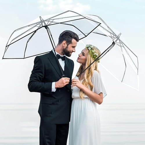 VIPOPICO Clear Umbrella Automatic Open Close – Compact Travel Umbrella with Frosted Handle | Transparent See-Through Dome Design | Wedding, Bridal & Daily Use (Clear-Black) — view 4