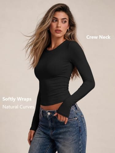LILLUSORY Long Sleeve Tops Women Crew Neck Y2k T Shirts Black L — view 4