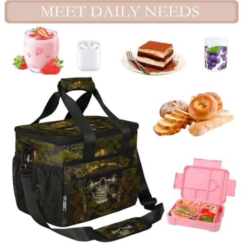 Pardick Camouflage Camo Skull Soft Cooler Bag Insulated Lunch Box for Men & Women, Large Leakproof Lunch Bag Portable Beach Cooler for Work, Picnic, Road Trips,Fishing, Travel, Camping,A-10 — view 5