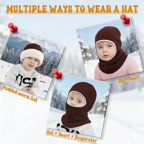 DRESHOW Kids Winter Warm Hat Scarf Baby Earflap Beanies Fleece Lined Knit Hood Toddler Hat Windproof Balaclava Kids 1-6 Years — view 3