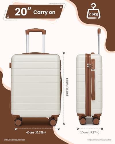 Shavont 20 Inch Cabin Suitcase 55x40x20cm Carry on Hardshell Luggage(Cream) — view 4
