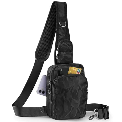 Tibroni Anti-Theft Shoulder Bag Chest Crossbody Bag Chest Bag Men Women Shoulder Bag Waterproof Sling Bag Small Handbag with Zip Lock and RFID Blocking, Camouflage black, s