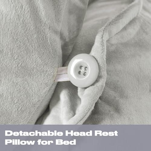 OHS Reading Pillow for Bed Adult, Detachable Neck Roll Gaming Cushion Cuddle with Head Rest Super Soft Comfy High Back Support Cushion with Arms for Sitting Up in Bed, Silver — view 6