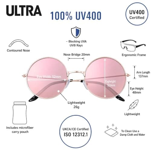 Ultra Round Sunglasses Rose Gold Frame Mirrored Large Retro UV400 — view 2